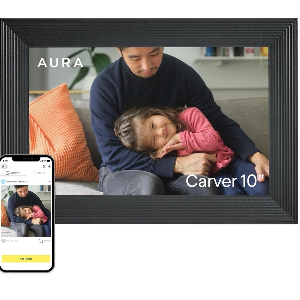 New Aura Carver Digital Picture Frame (10.1” HD Display, Cinder – Unopened)